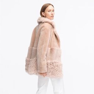 Nour Hammour Nude Anouk Paneled 100% Shearling Jacket Coat Size 36 Small